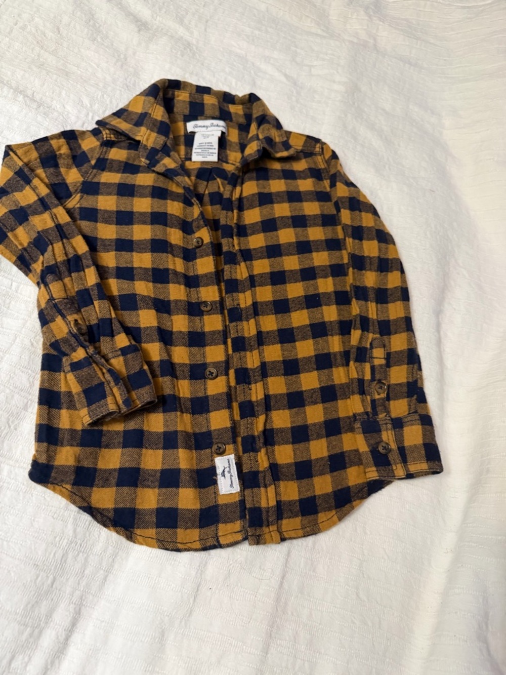Tommy Bahama Boys Plaid Button Down Shirt Size 5 Mustard Black Long Sleeve